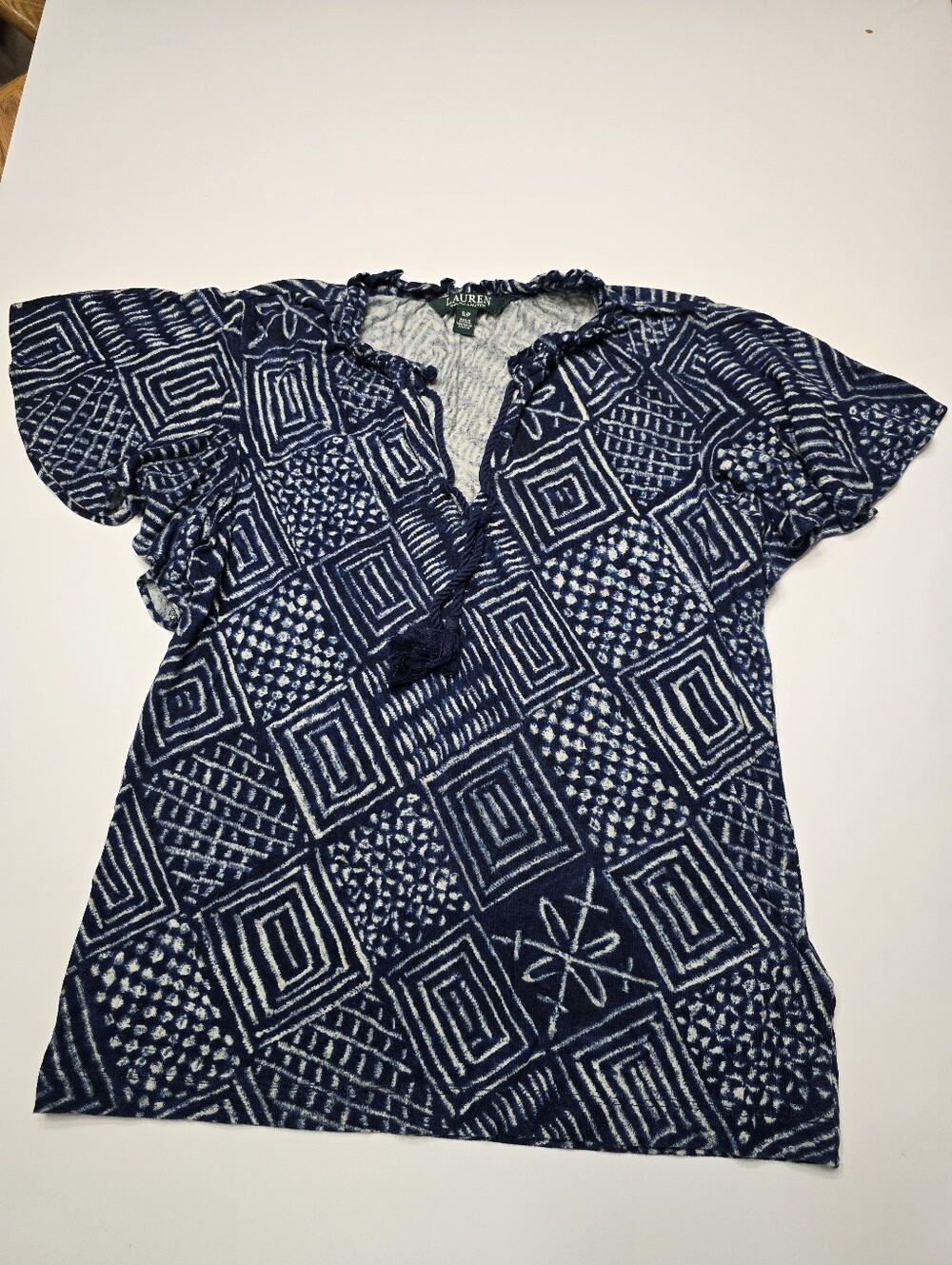 Ralph Lauren Navy Patterned Short-Sleeve Women’s Top Small Petite